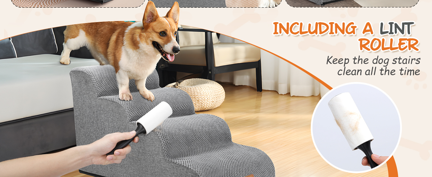 Східці для собак Nobleza – 4 сходинки, гумовий матеріал, ролик для шерсті, ідеально для маленьких собак