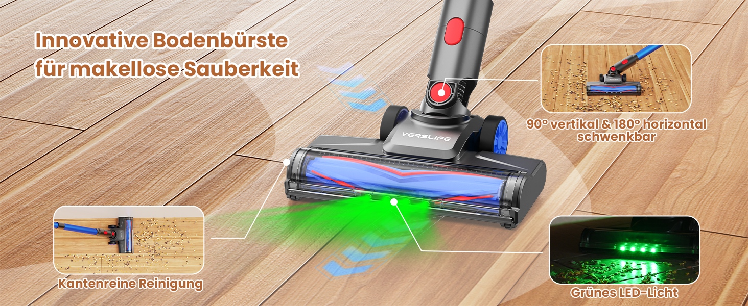 Версліф: Бездротовий акумуляторний пилосос 500W, 45 хв роботи, 40kPa, з LED-дисплеєм, для дому, авто, прибирання шерсті тварин, синій