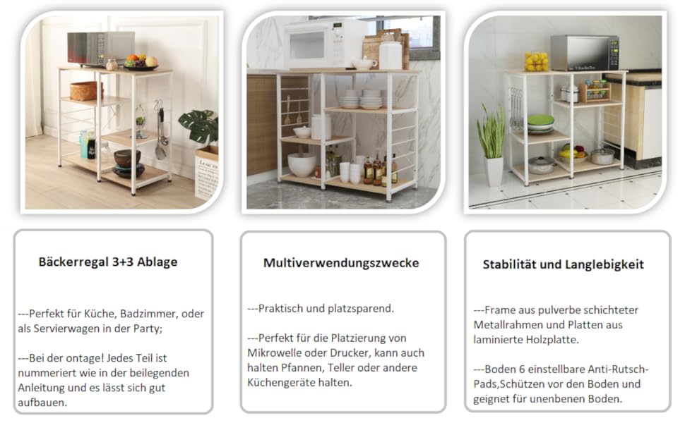 Стелаж для кухні та мікрохвильової печі Soges Bäckerregal, білий, 3 полиці