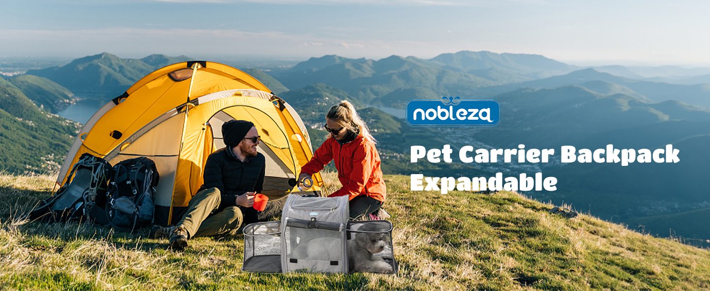 Розширюваний рюкзак для собак та котів Nobleza з сіткою, зручний та складаний, з внутрішньою безпечною лінійкою та килимком, сірий