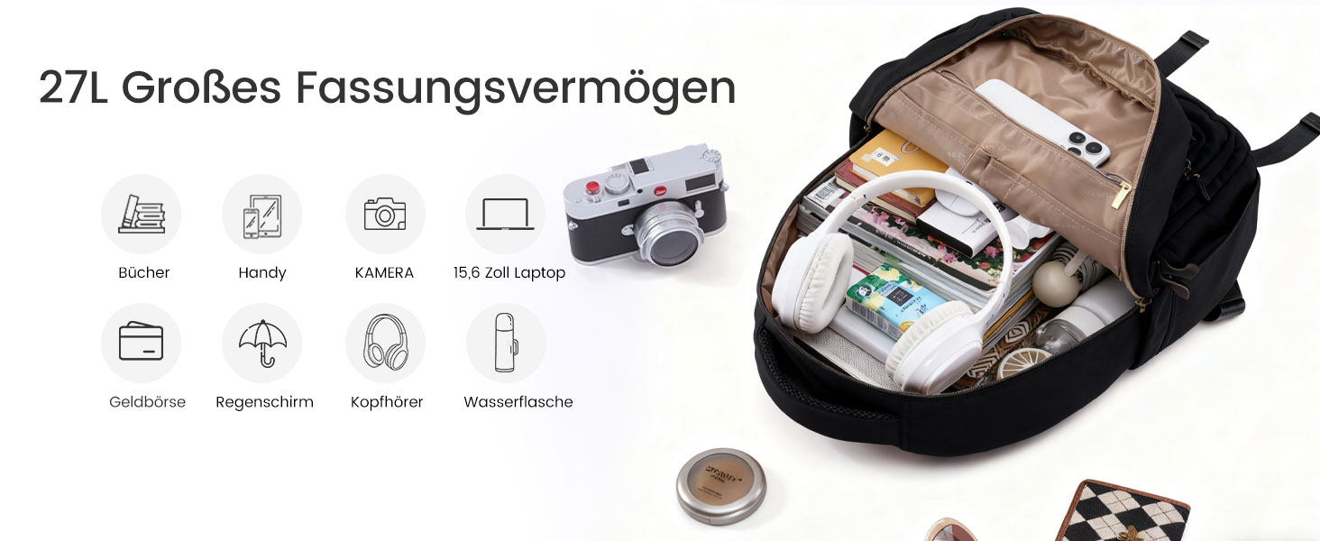 LOVEVOOK Рюкзак для жінок, 15.6 дюймів, водонепроникний, для школи, підлітка, елегантний, для роботи, навчання, подорожей, універсальний, чорно-бежево-коричневий