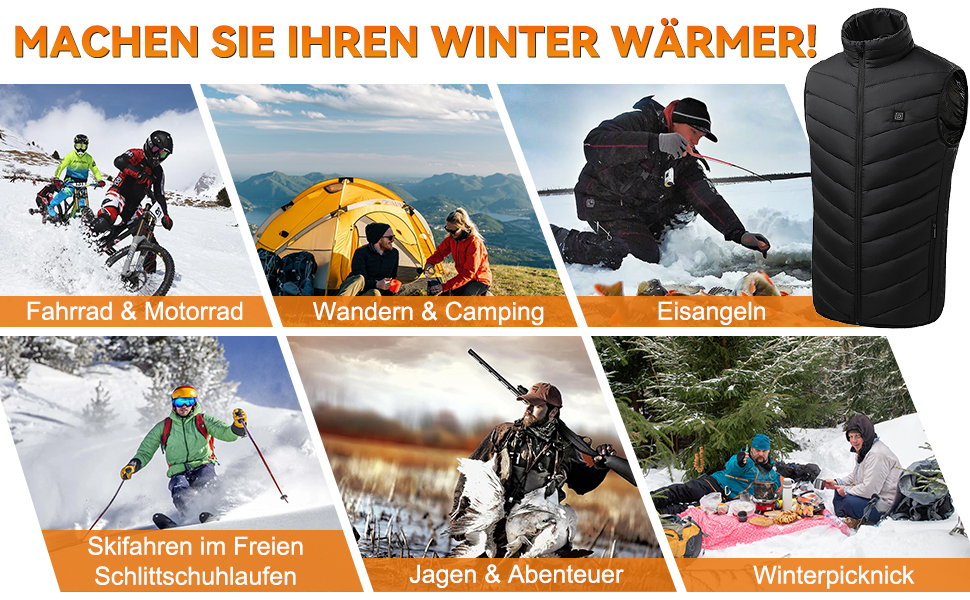 Обогревна жилетка для чоловіків та жінок з акумулятором 10000 mAh та 9 зонами обігріву, 3 режими температури, для зимових видів спорту та полювання