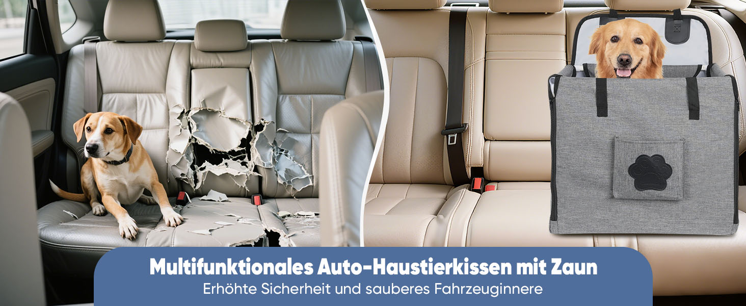 Автомобільний лежак для собак 44x40x40 см – міцний лежак з ременями безпеки та сіткою, знімний кошик для собак на заднє сидіння, водонепроникний та зручний
