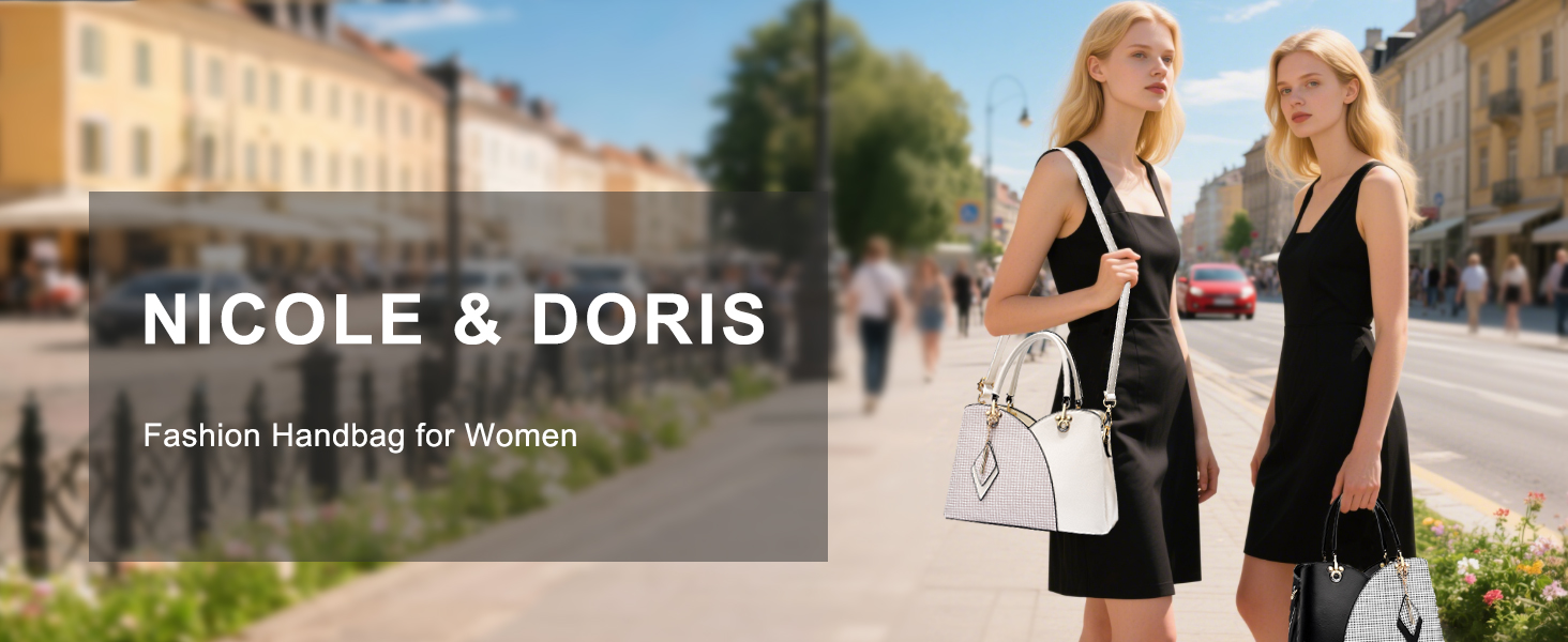 Жіноча сумка через плече NICOLE & DORIS Elegante з екошкіри, стильна сумка-шопер у клітинку з кількома відділеннями та брелоком, чорна