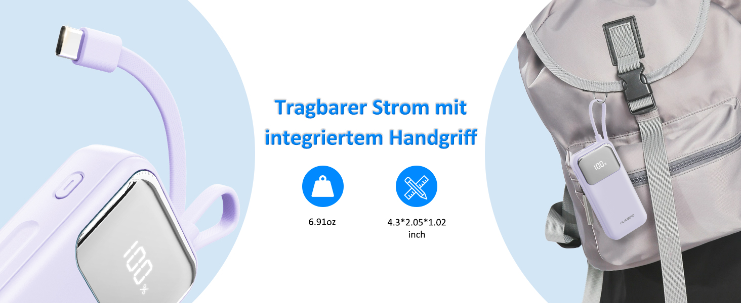 Power Bank 10000mAh з USB-C кабелем, PD 35W, LCD дисплей, для iPhone, Samsung, iPad та інших пристроїв (Блакитний)