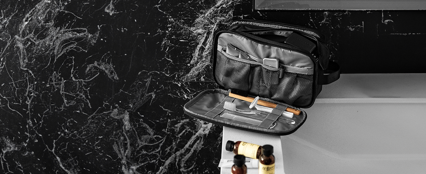 Чоловіча туалетна косметичка BAGSART для подорожей, 5L, темно-сіра (Basic, шкіряна фольга)