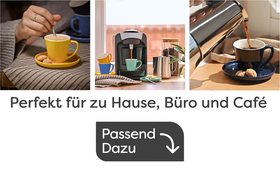 Набір чашок еспресо Cosumy 6 шт. з підставками - кераміка, кольорові, 70 мл, з можливістю складання, зберігає тепло, сучасний дизайн, подарункова коробка
