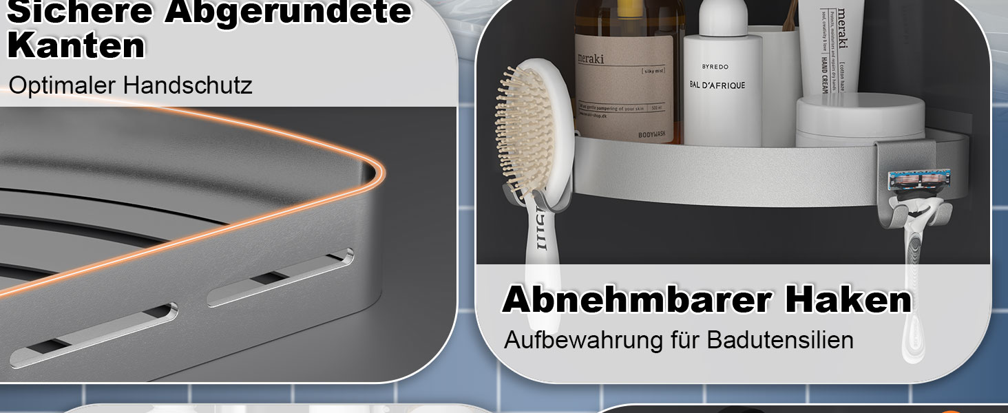 Поличка для душу кутова без свердління, шампунь-холдер, захист від іржі, 2 шт. (срібло)