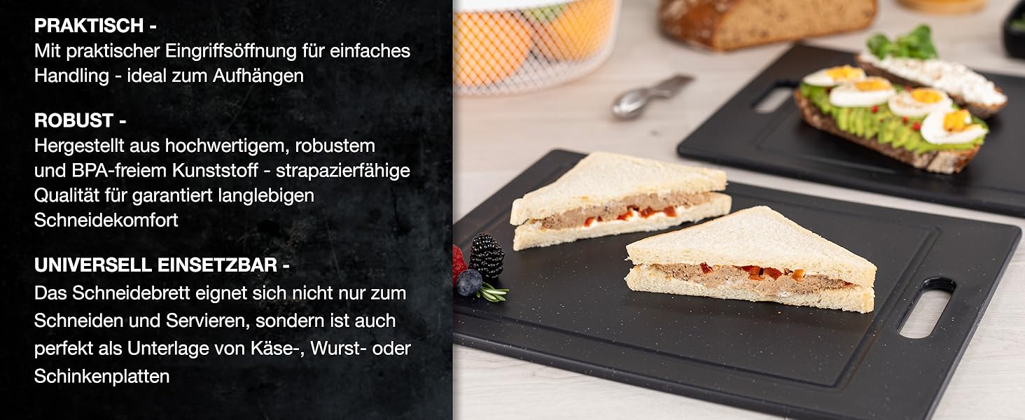 Набір обробних дощок Moritz & Moritz з пластику з імітацією граніту - 25 x 15 см, BPA Free, для сніданку, гігієнічні, придатні для миття в посудомийній машині (Великий, 4 шт.)