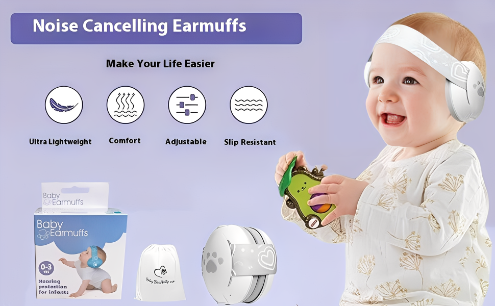 Навушники для захисту від шуму для малюків, сірі. Захист до 25 dB, регульоване антиковзне кріплення до 36 місяців, м'які та легкі.