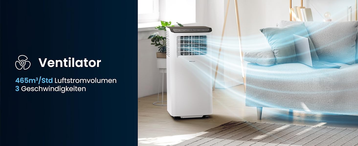 Мобільний кондиціонер Pro Breeze™ 4-в-1: охолоджувач, вентилятор, осушувач повітря, нічний режим, клас енергоефективності A, комплект ущільнювача для вікна, пульт дистанційного керування та таймер 24 години, білий (12000 BTU, Smart App)