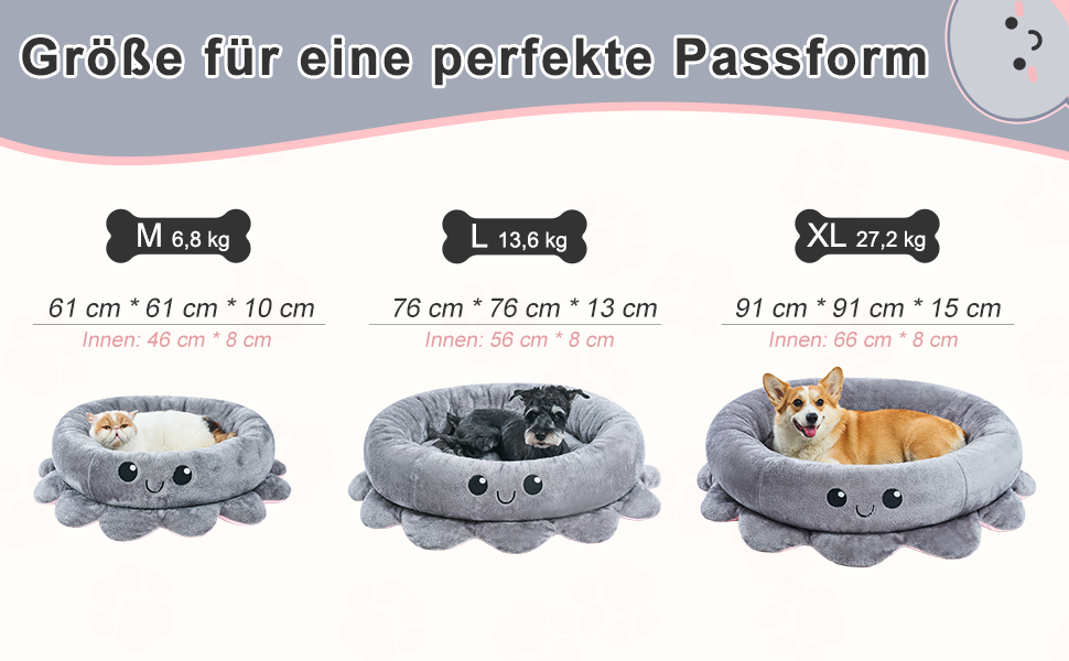 Кругле ліжко для собак та котів Jiupety Boho, рожеве/сіре, XL/M, знімний коврик, ліжко-антистрес для великих собак