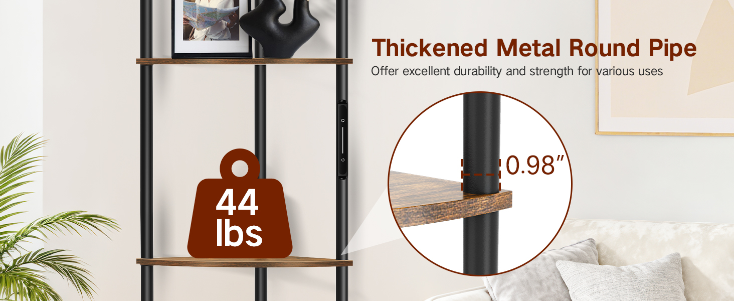 Стійка лампа OUTONLIFE з полицями, LED, 3 режими, регулювання яскравості, пульт, 5 ярусів, для вітальні, спальні, офісу, колір: Rustic Brown