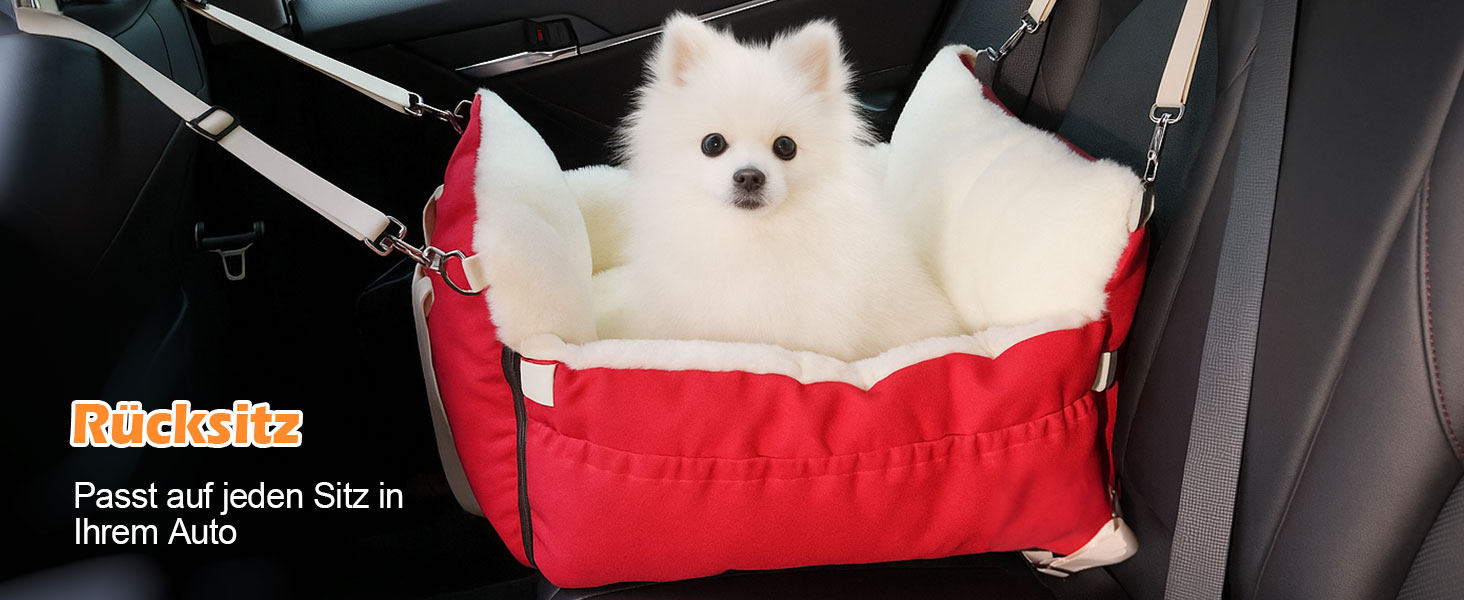 Автокрісло для собак 3-в-1 – переносна лежанка для маленьких собак, з м'яким матрацом, для переднього або заднього сидіння, внутрішнє та зовнішнє використання (червоний)