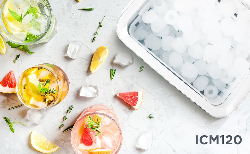 Машина для приготування льоду Duronic ICM120 WE – Автоматична, 8 кубиків за 6-8 хв, 1 л резервуар, 12 кг/24 год, тихий компресор 54 дБ, 120 Вт, чорний колір