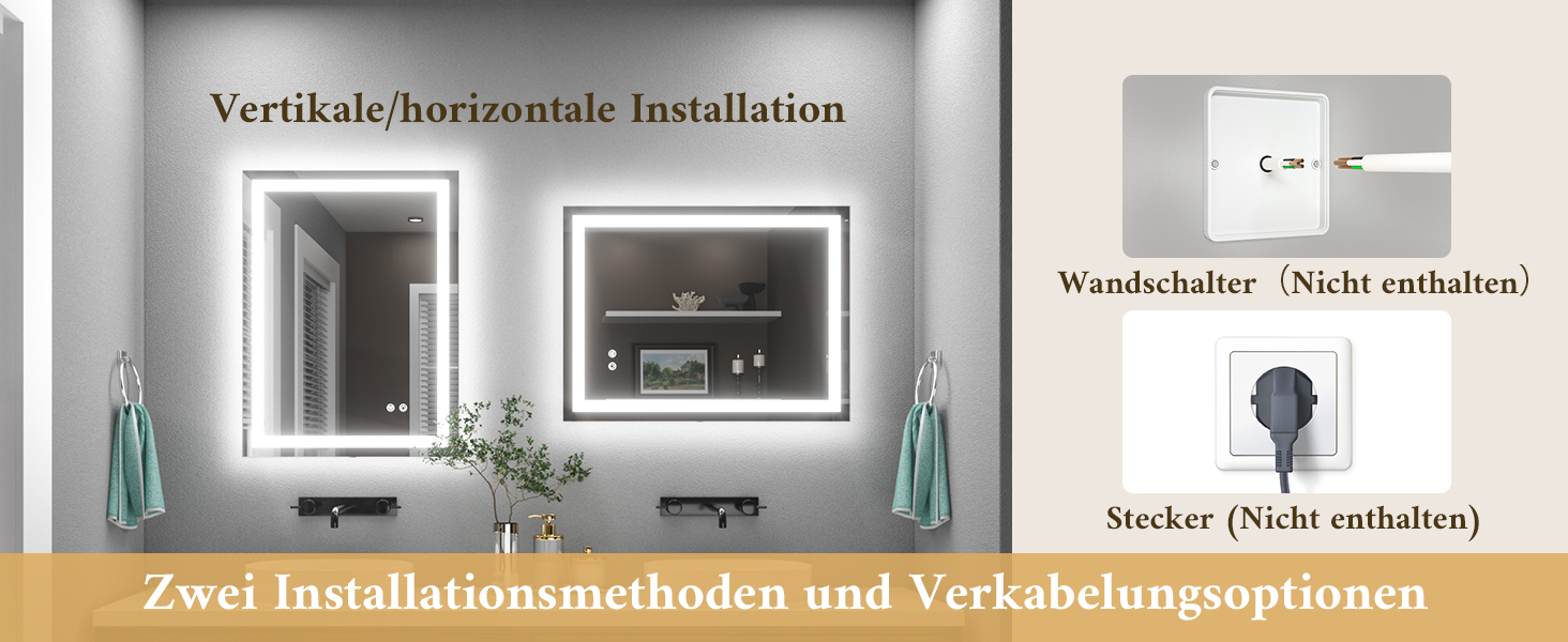 Дзеркало для ванної кімнати TETOTE з підсвічуванням 50x70 см, без рами, LED, сенсорне керування, 3 кольори, регулювання яскравості, пам'ять, 70 см x 50 см