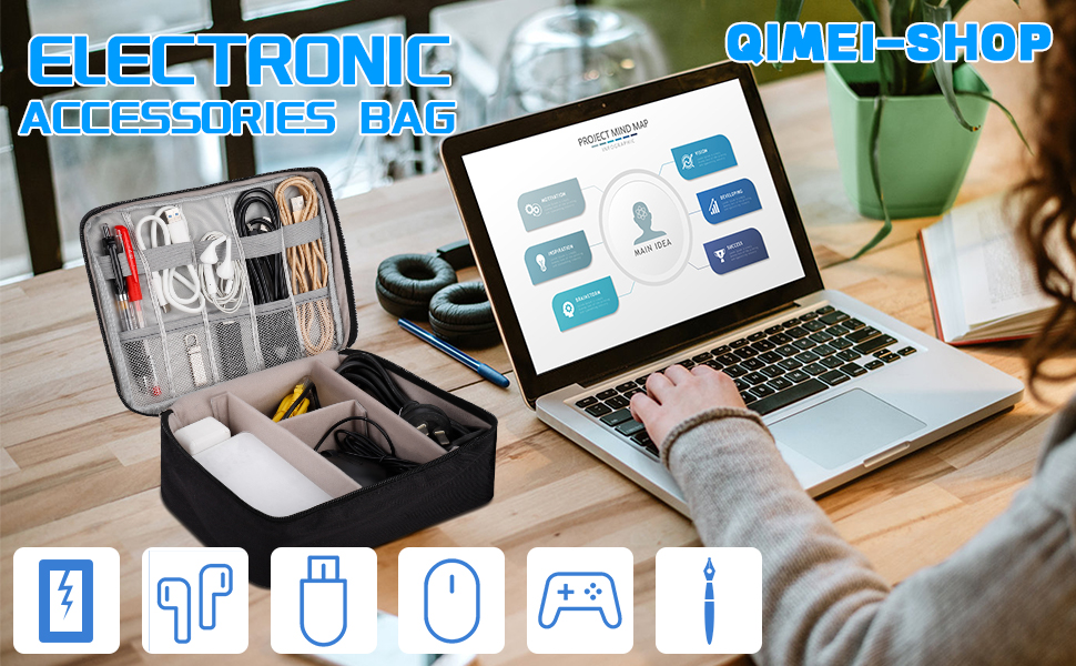 Водонепроникна органайзер-сумка для кабелів та аксесуарів QIMEI-SHOP | SD-картки, флешки, Power Bank, HDD