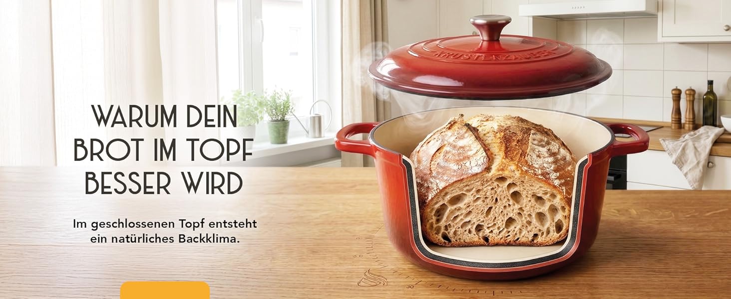 Форма для випічки хліба Krustenzauber емальована з кришкою та кошиком для бродіння, 28 см. Чавунна форма для хліба, кексу, тостів. Аксесуари для випічки хліба.