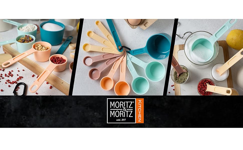 Набір мірних ложок Moritz & Moritz 11-TLG: 1/4 ч.л. - 1 склянка, для приготування та випікання з дітьми (кольоровий)