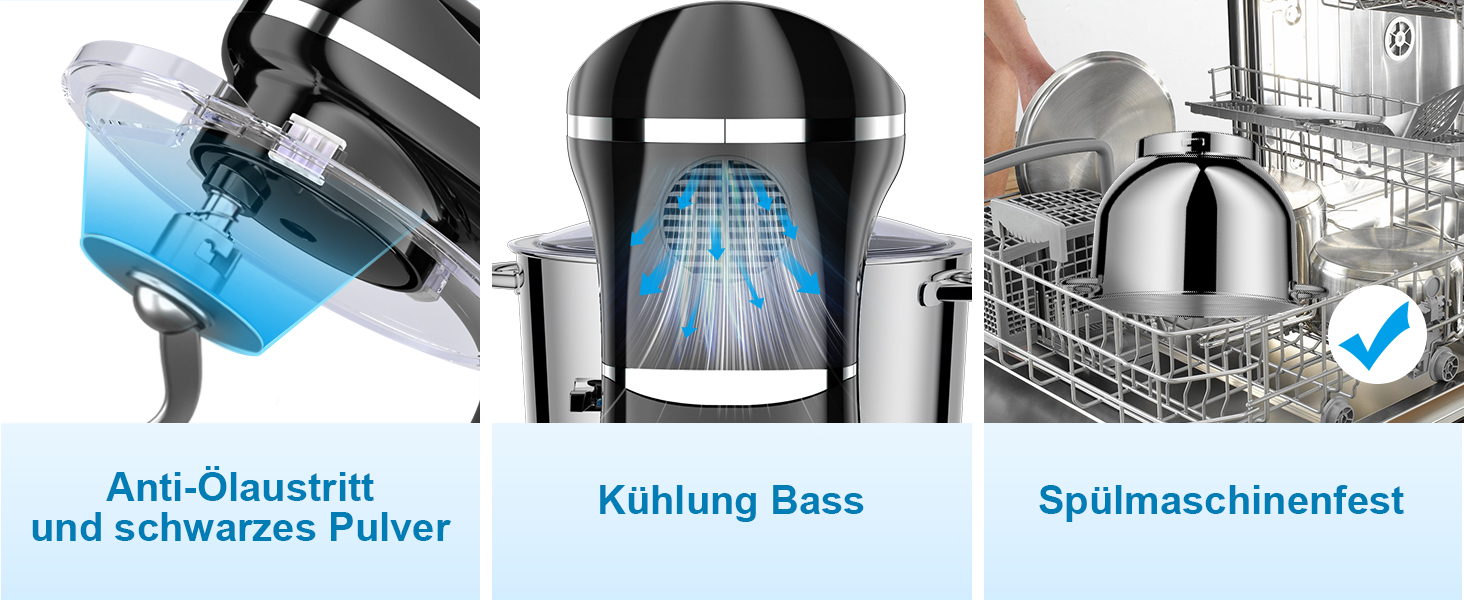 Кухонний комбайн-міксер 1500W з чашею з нержавіючої сталі 7Л, планетарний міксер для тіста з 6 швидкостями та набором насадок (гак, вінчик, міксер), чорний