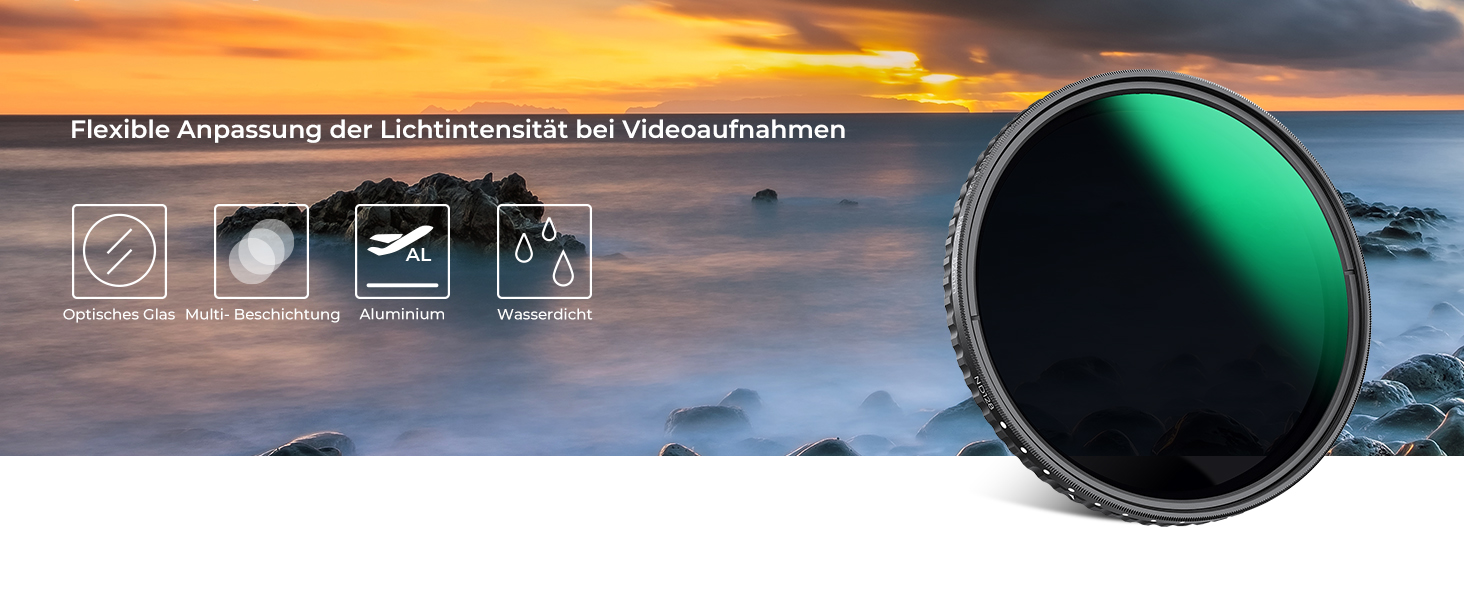 Фільтр ND K&F Concept Variabler 46mm, ND8-128 (3-7 ступенів затемнення) для фотографії пейзажів та відео, Nano-Xcel серія