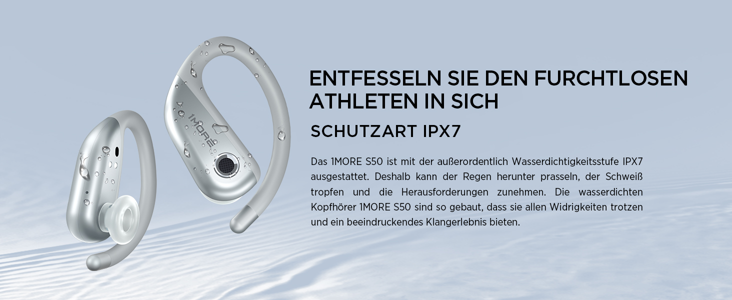 1MORE Fit S50 - Бездротові навушники-вкладки для спорту, Bluetooth 5.3, ENC, IPX7, 38 годин, з мікрофоном (Сріблясті)