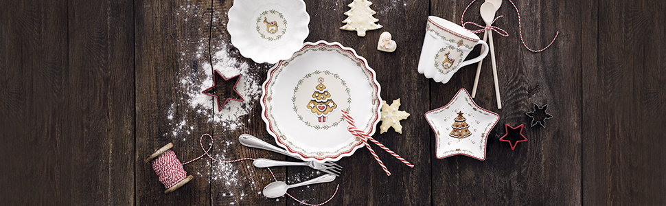 Миска у формі зірки Villeroy & Boch Winter Bakery Delight, 1 л, преміум порцеляна, біло-червона, на ніжці