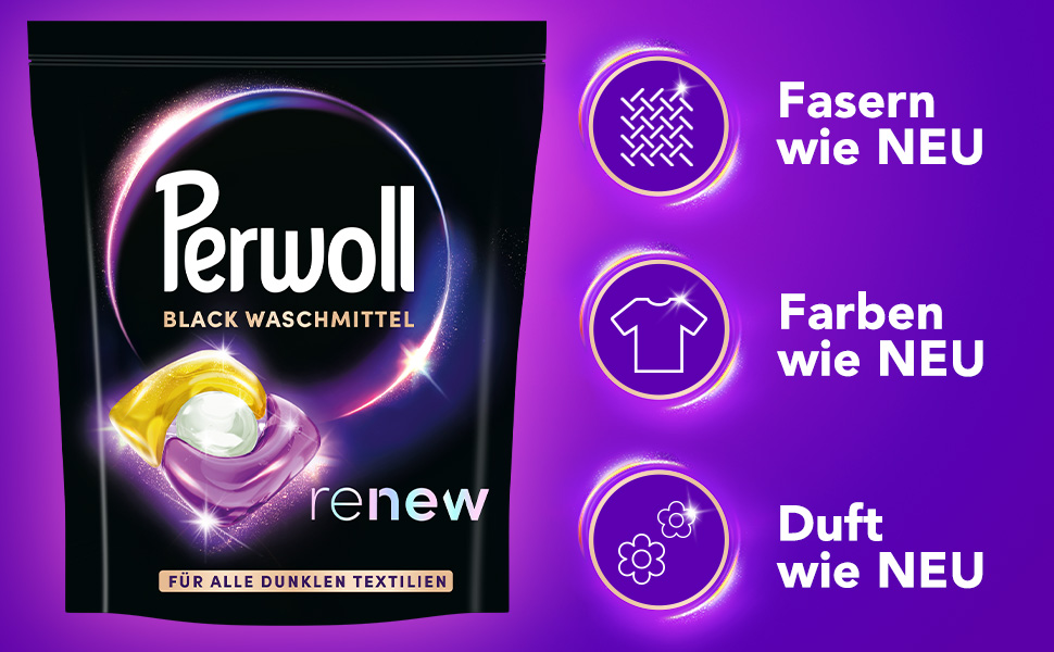 Капсули для прання Perwoll Renew Caps Black для темних речей, All-in-1, відновлення кольору та волокон, 80 прань (2 x 40 шт)
