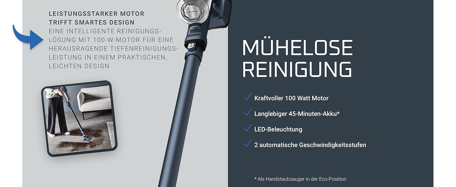 Rowenta X-Pert 6.60 акумуляторний пилосос: потужність 100W, 45 хв роботи, бездротовий, без мішка, LED-насадка, легкий, 0,55 л контейнер для сміття, насадка для щілин та кріплення на стіну, чорний/темно-сірий, RH6831EO