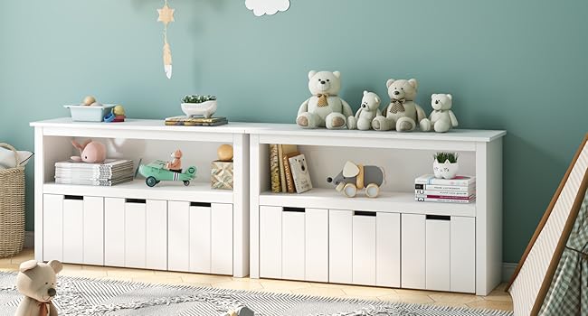 Дитяча полиця FOREHILL з коробками на колесах, біла, для іграшок і зберігання, меблі для дитячої кімнати, 102x33x61,5 см