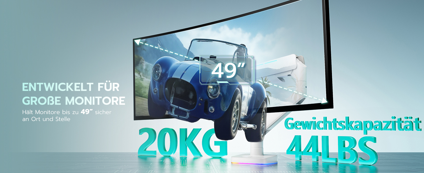 Кріплення для монітора ARES WING RGB - тримач для ігрового монітора, 17-49 дюймів, підходить для важких (20 кг) та вигнутих моніторів, регульована висота, для геймерів (білий)