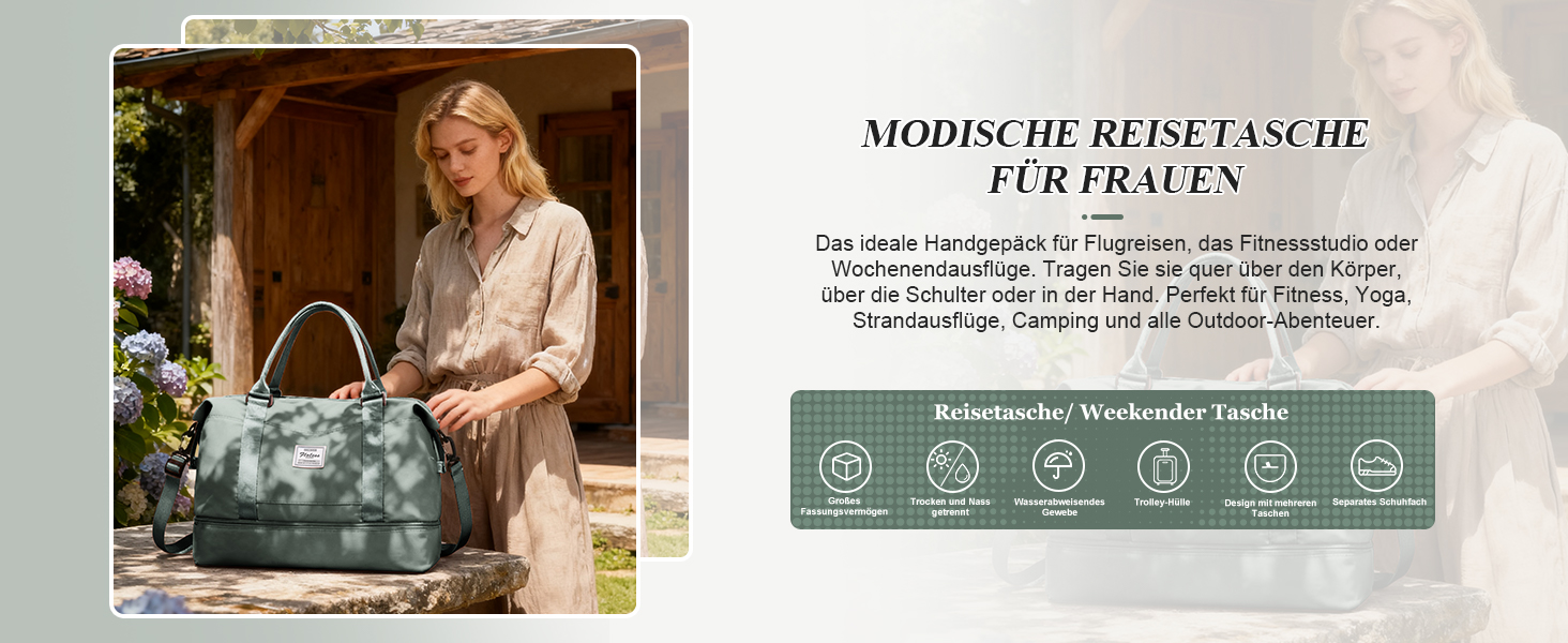 Спортивна сумка для жінок Easyjet 45x36x20 (32L) - водонепроникна дорожня сумка, фітнес-сумка з відділенням для взуття, сірий/армійський колір