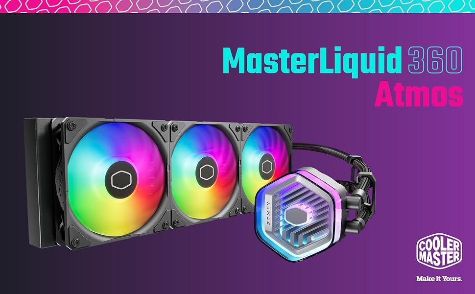 Cooler Master MasterLiquid 360 Stealth: Система водяного охолодження CPU (300W), подвійна помпа, вентилятори Mobius 120, LGA1851/1700/AM5/AM4, підтримка Atmos/Atmos 360