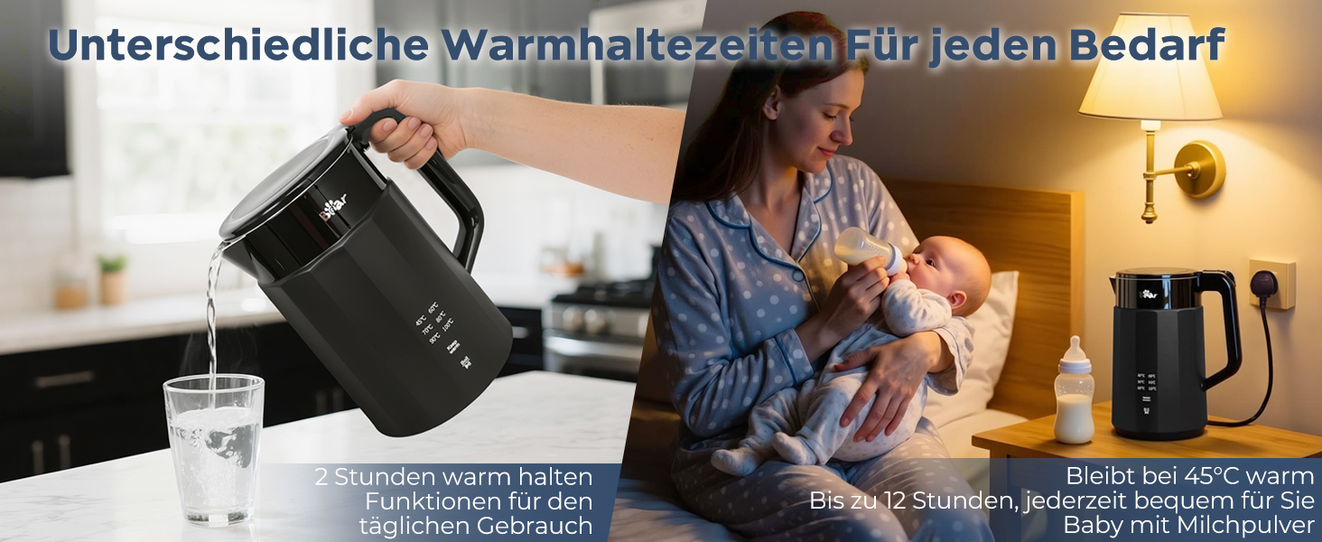 Електричний чайник Bear 1.7L з регулюванням температури, нержавіюча сталь, захист від сухого кип'яття, BPA Free