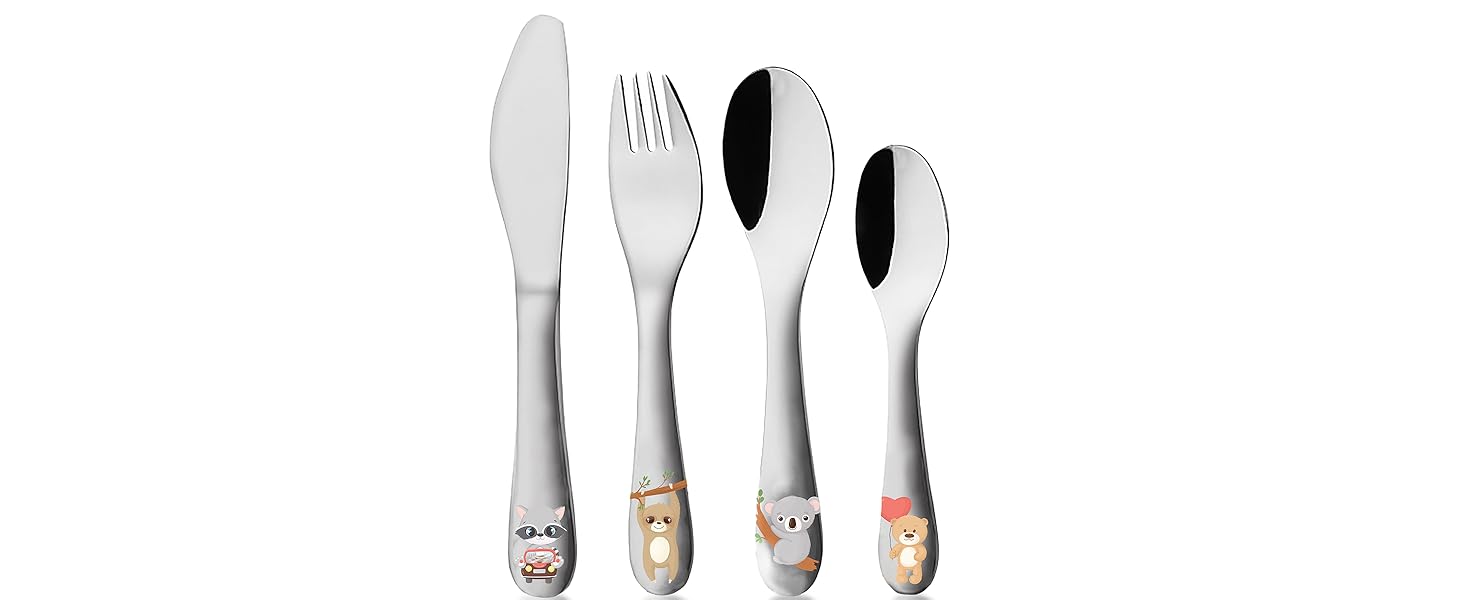 Набір дитячого столового прибору Koru Kids® Kinderbesteck (4 шт.) з нержавіючої сталі, для дітей від 3 років (Wildlife)