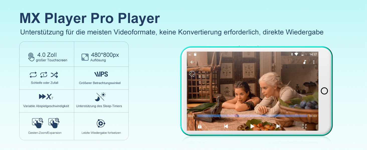 MP3 плеєр Oilsky 80GB з Bluetooth, WiFi, Android 9.0, 4