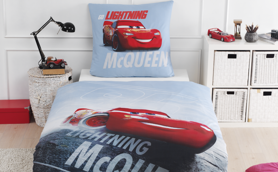Комплект постільної білизни Cars для хлопчиків 135x200/80x80, бавовна, Disney