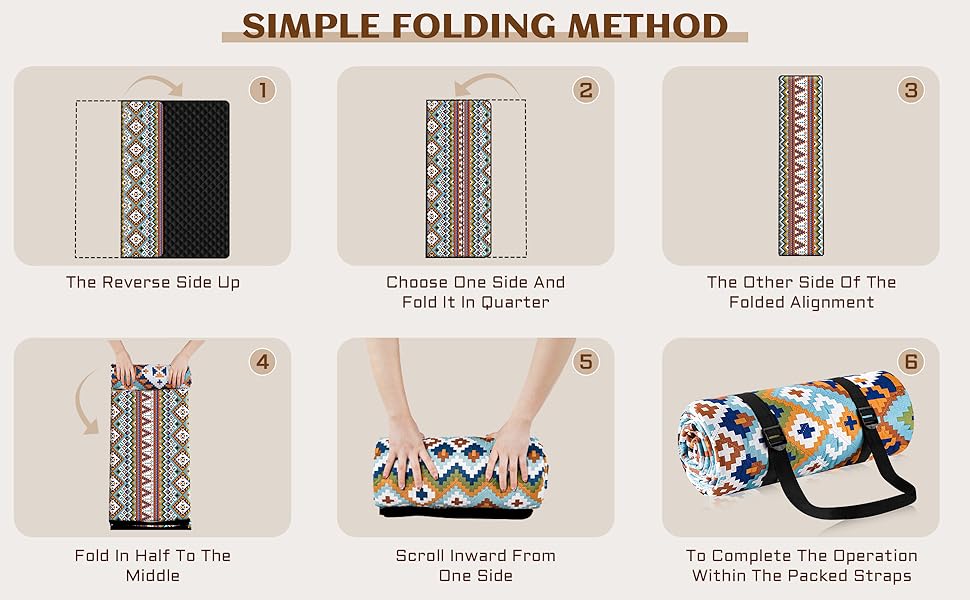 Килимок для пікніка SOMLAW вологостійкий, великий (200x200 см) для 4-6 осіб, з ручкою, Boho стиль, ідеальний для кемпінгу та пляжу