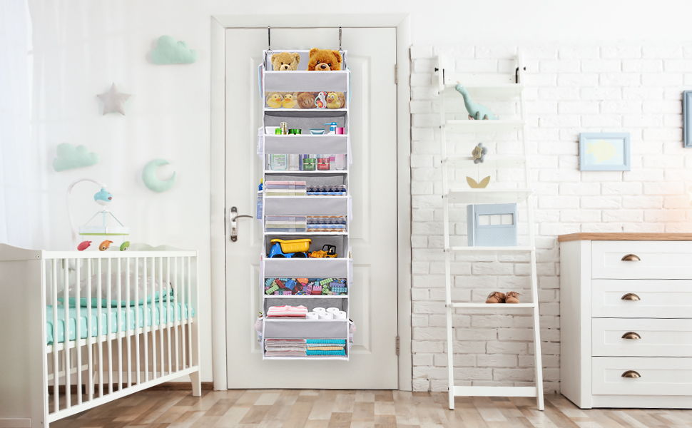 Органайзер для дверей ULG з 5 великими та 10 сітчастими кишенями, вантажопідйомність 20 кг, для спальні, ванної, кухні (сірий)