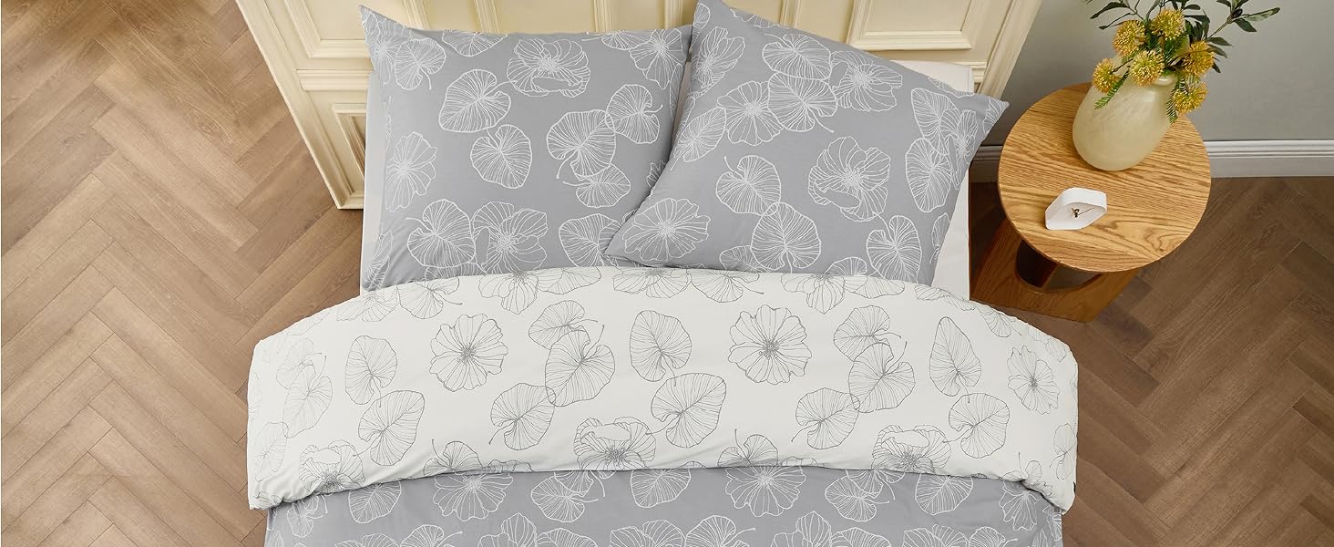 BEDSURE Комплект постільної білизни 135x200, бавовна, 4-х частинний, сірий/бежевий/помаранчевий. Комплект постільної білизни з ковдрою та двома наволочками 80x80 см, з принтом гілок, на блискавці, ÖKO-TEX, комплект постільної білизни