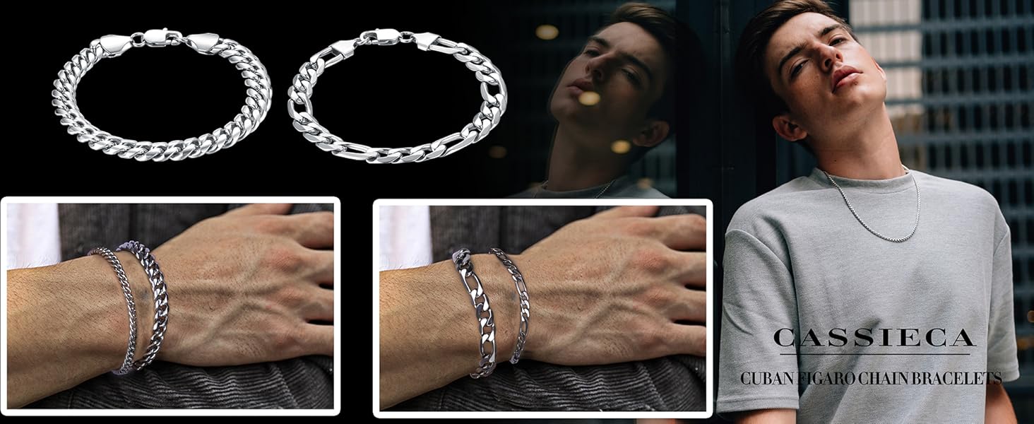 Чоловічий браслет Cassieca з нержавіючої сталі, панцерна/кубинська ланцюгова браслет, 5 мм/9 мм, 17/21/23 см, хіп-хоп, реперський стиль, модні прикраси, подарунок у коробці