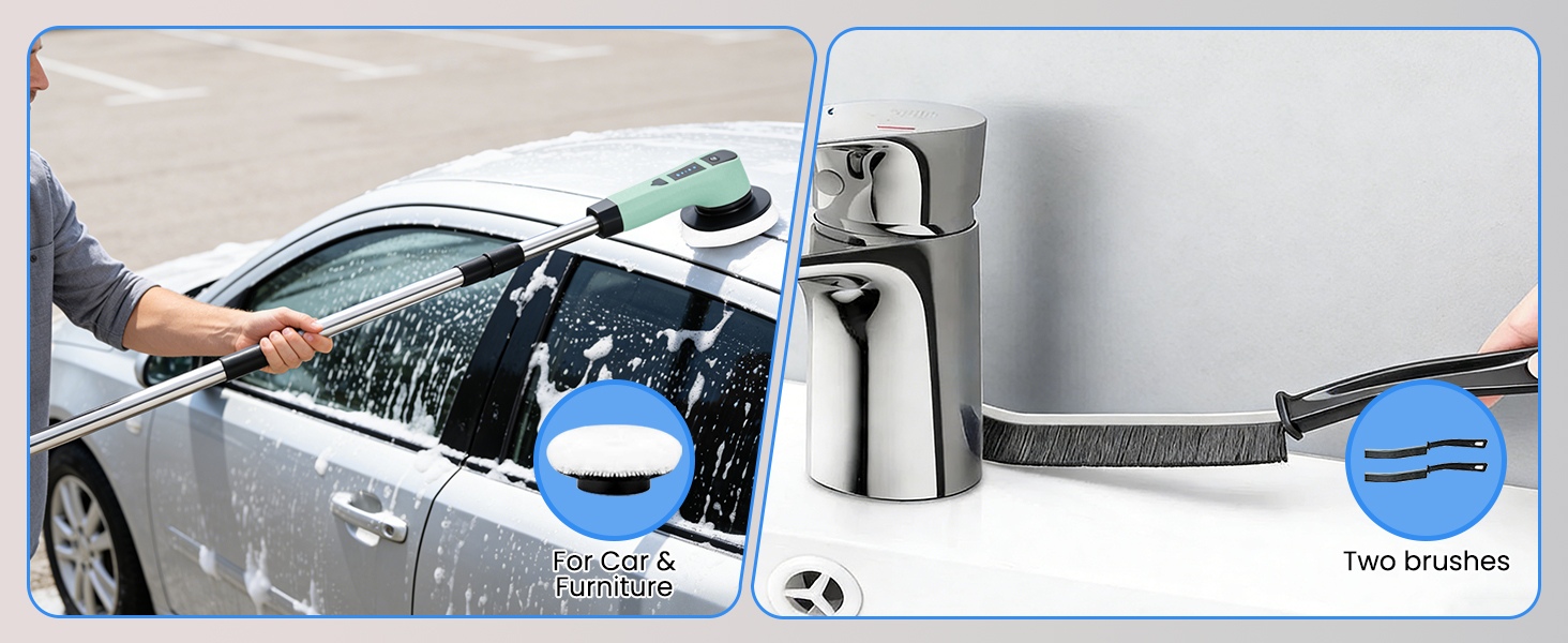 Електрична щітка для чищення швів та поверхонь з 10 насадками, регульована ручка для ванної, кухні, авто, підлоги