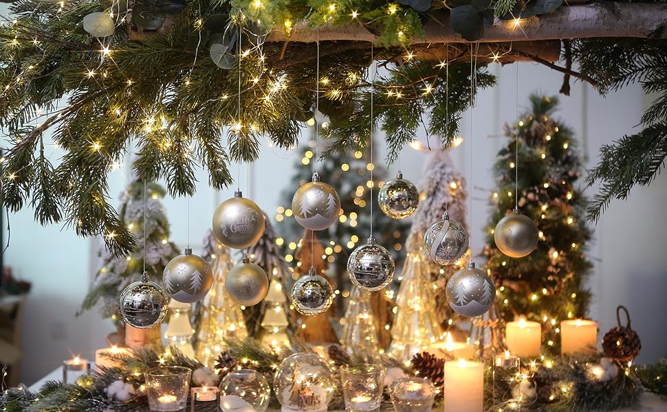 Декоративна куля для ялинки Sea Team з малюнком та блискучим прикрасою у вигляді ялинки, блакитна, 60 мм (6 шт.)