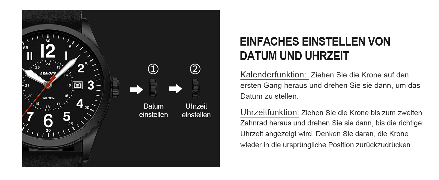 Годинник чоловічий LN LENQIN Military 30M водонепроникні кварцові годинники з датою на текстильному ремінці, тактичні годинники для чоловіків, чорний колір