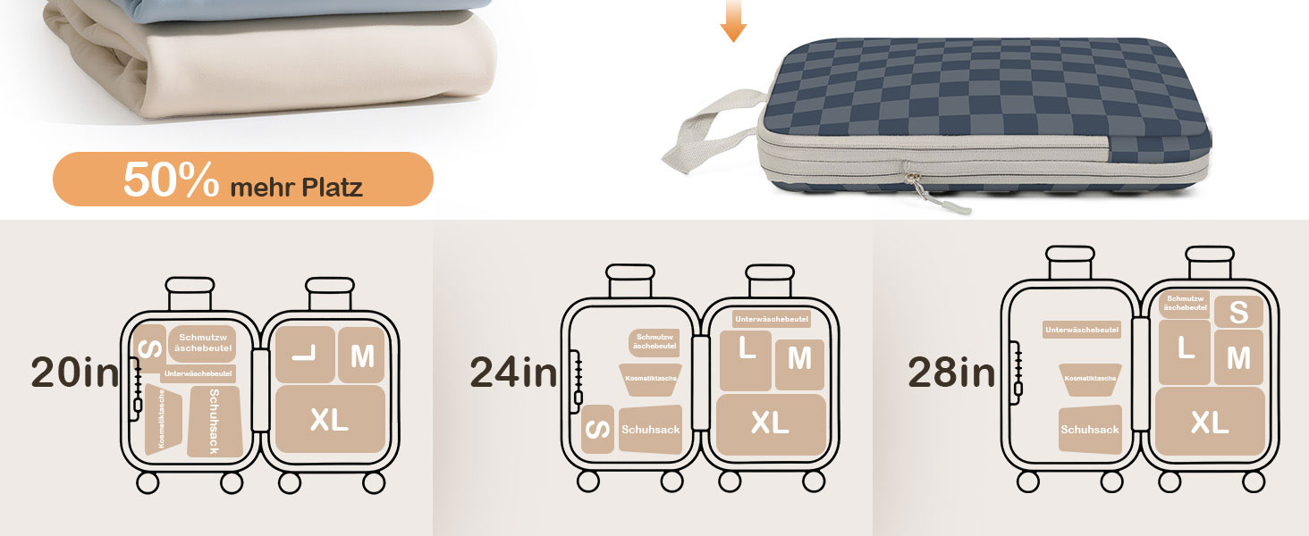 VnioLife Набори для пакування валізи - 8 шт. Органайзери для подорожей, компресійні кубики, синій та сірий