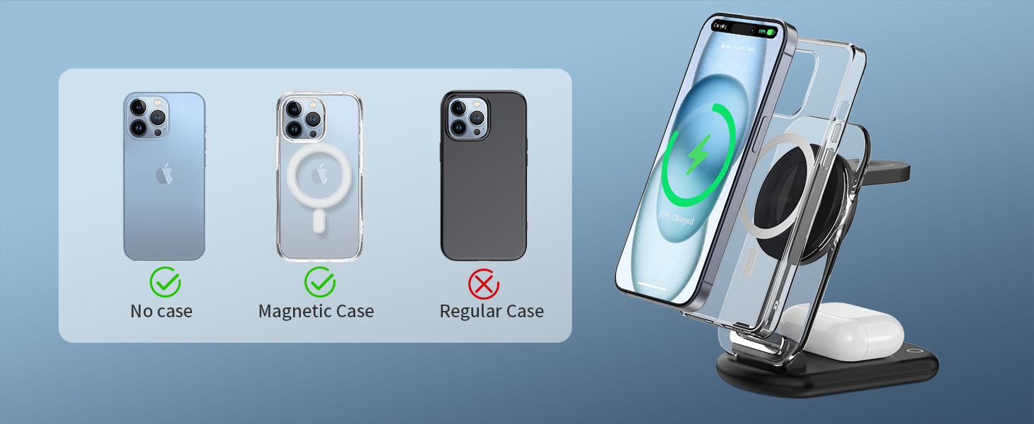 MagSafe Зарядна станція 3-в-1: Бездротовий зарядний пристрій для Apple Watch Series 9/Ultra 2/1, iPhone 16/15/14/13/12, AirPods - Чорний