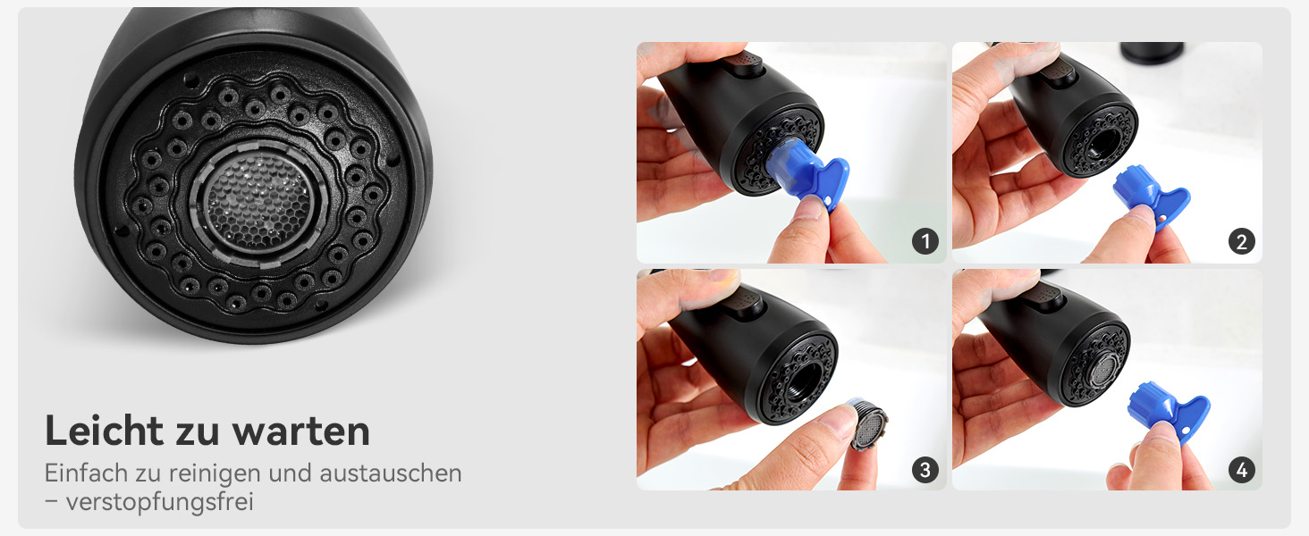 Кран кухонний CECIPA з 3 режимами, висувний, поворотний 360°, з високим виливом, з нержавіючої сталі, чорний