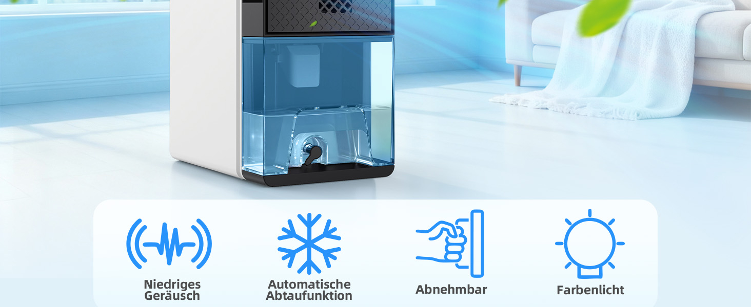 Електричний осушувач повітря 28dB, 2.3L, з фільтром, таймером, для дому та відпочинку