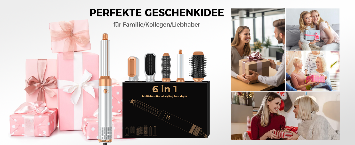 Фен-щітка 6 в 1 Airbrush Pro | Набір для укладки волосся - 1000W, круглі щітки, керлер, фен-щітка, фен, випрямляч | Для всіх типів волосся - блакитний (класичний білий)