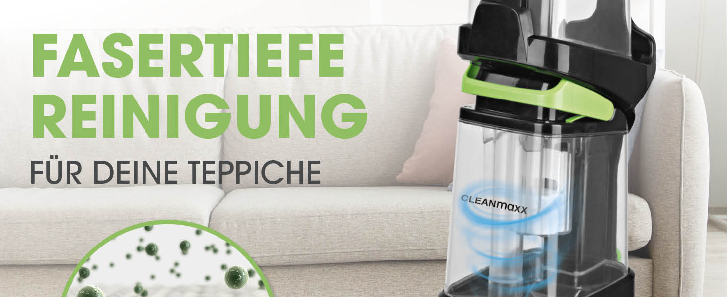 CLEANmaxx Апарат для чищення килимів 3-в-1: миття, чистка, всмоктування | Мийний пилосос з вібраційними щітками та боковими щітками | Для чистоти на практично будь-якому килимі (AquaStream Plus)